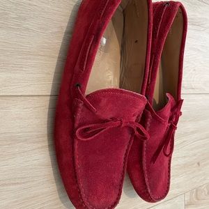 Tods mens suede loafer red
